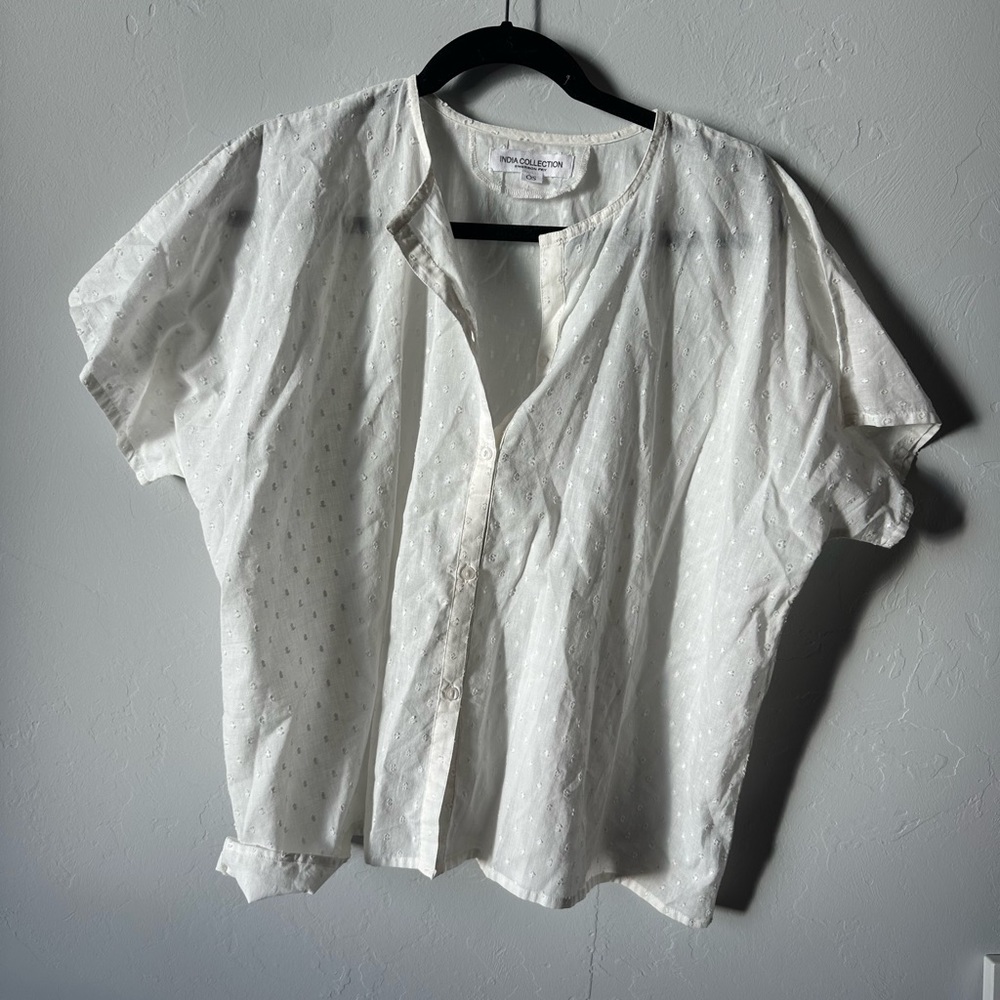 Emerson Fry White Swiss Dot Short Sleeve Button Front Blouse - Picture 5 of 6